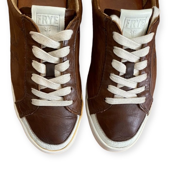 Frye Dylan Vintage Distressed Leather Brown Cream Sneakers Size 6.5 - Picture 3 of 12